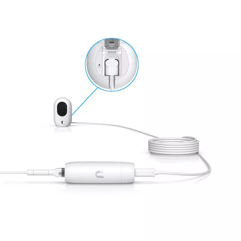 PoE adapter UBIQUITI UACC-ADAPTER-POE-USBC — 48V sisend, 5V 0,25A väljund, kompaktne 30,4×30,4×95mm, valge