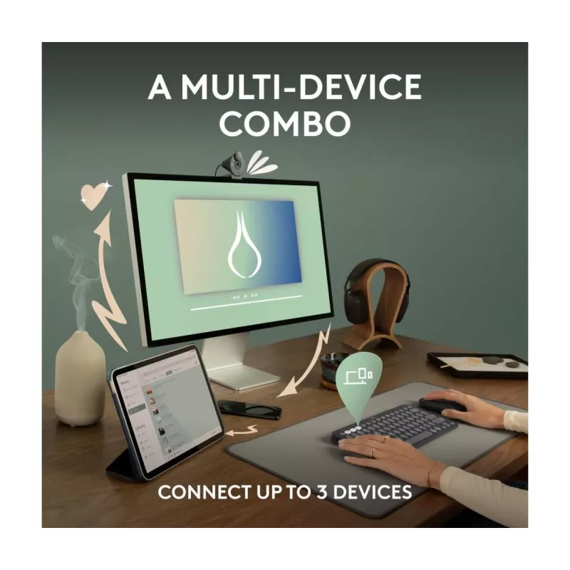 Logitech Pebble 2 Combo juhtmeta klaviatuur ja hiir roosa QWERTY