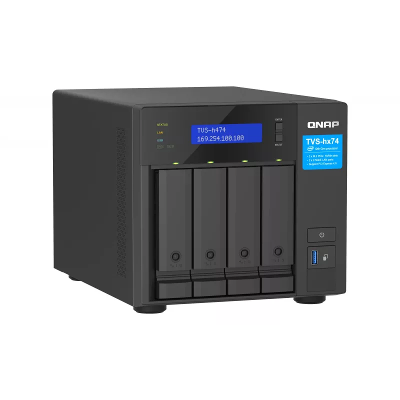 QNAP TVS-H474 NAS Tower Intel® Pentium® G7400 8 GB DDR4 0 TB QuTS hero Must