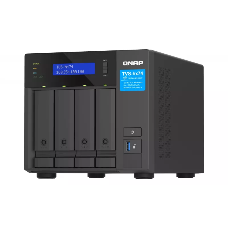 QNAP TVS-H474 NAS Tower Intel® Pentium® G7400 8 GB DDR4 0 TB QuTS hero Must