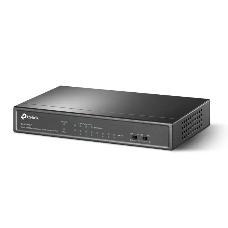 TP-Link TL-SF1008LP võrgulüliti, haldamata, Fast Ethernet (10/100), Power over Ethernet (PoE), must