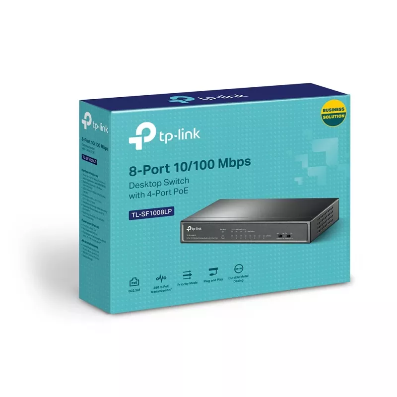 TP-Link TL-SF1008LP võrgulüliti, haldamata, Fast Ethernet (10/100), Power over Ethernet (PoE), must
