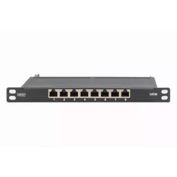 DIGITUS patch-paneel CAT6A varjestatud, 8 porti, 1/2U, 10-tolline riiulipaigaldus, must, RAL 9005