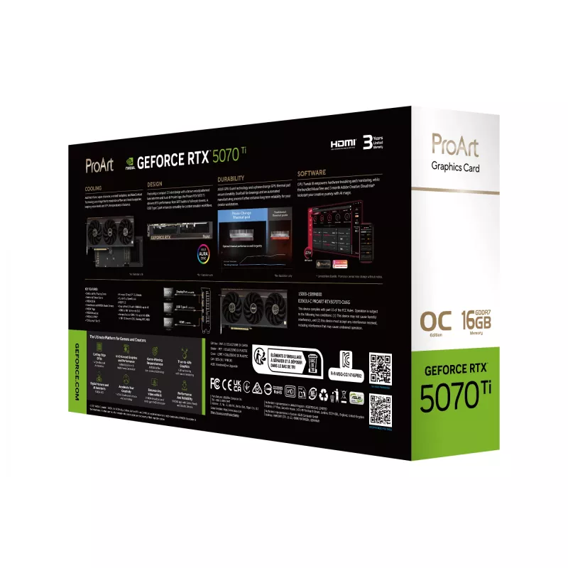 Graafikakaart ASUS ProArt GeForce RTX 5070 Ti 16GB GDDR7, PCIe 5.0, 256-bit, 304mm, 3 ventilaatorit