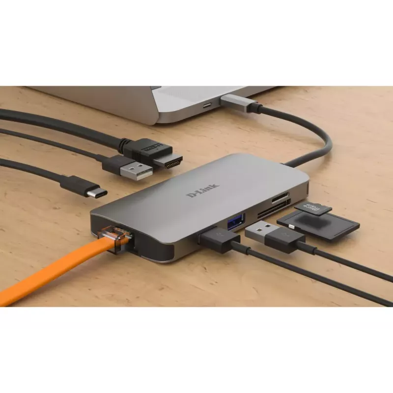 D-Link 8-in-1 USB-C jaotur HDMI/Ethernet/kaardilugeja/toiteedastusega