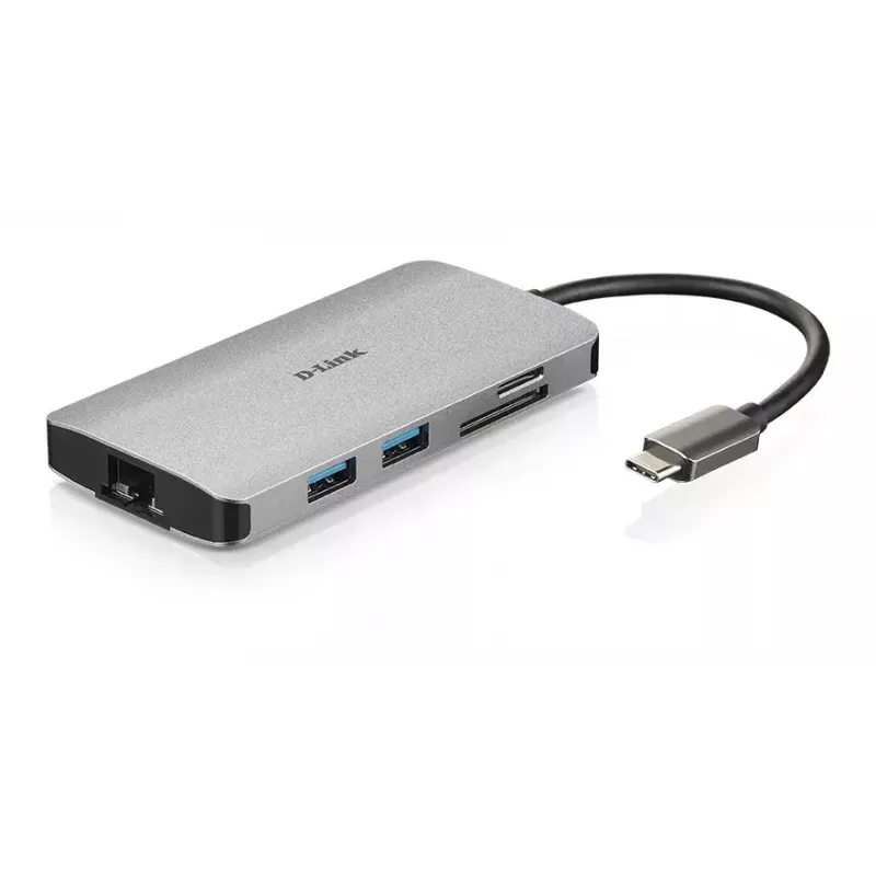 D-Link 8-in-1 USB-C jaotur HDMI/Ethernet/kaardilugeja/toiteedastusega