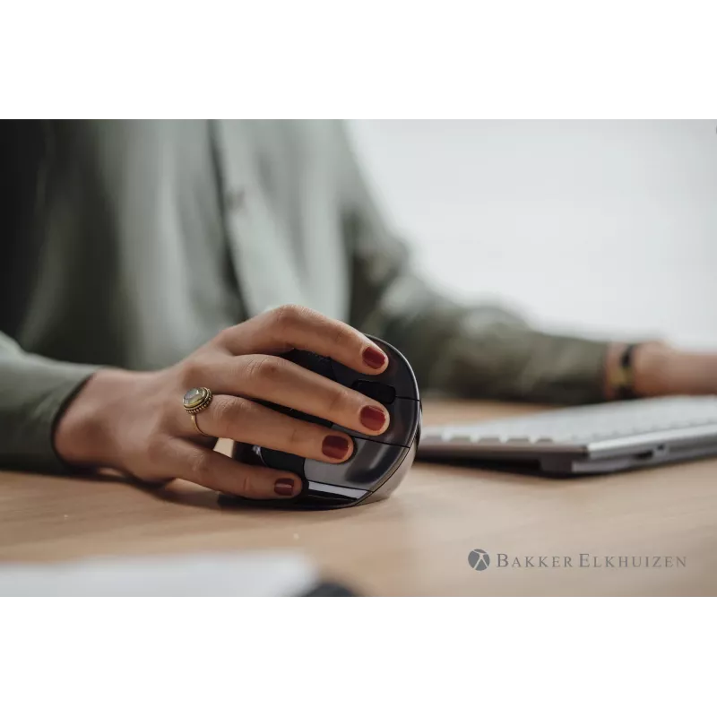 BakkerElkhuizen Evoluent D Medium Wireless, paremakäeline, vertikaalne disain, laser, RF juhtmevaba, 3200 DPI, must