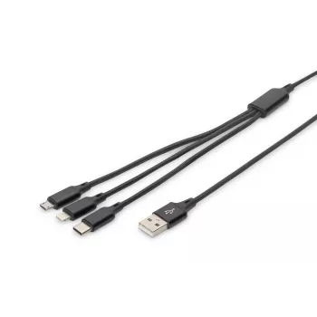 DIGITUS 3-in-1 Charger kaabel USB A-Lightning + micro B + USB-C 1m
