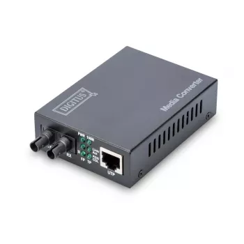 DIGITUS meediumimuundur, mitmerežiimiline 10/100Base-TX 100Base-FX-le, sisaldab toiteplokki, ST-pistik, kuni 2 km