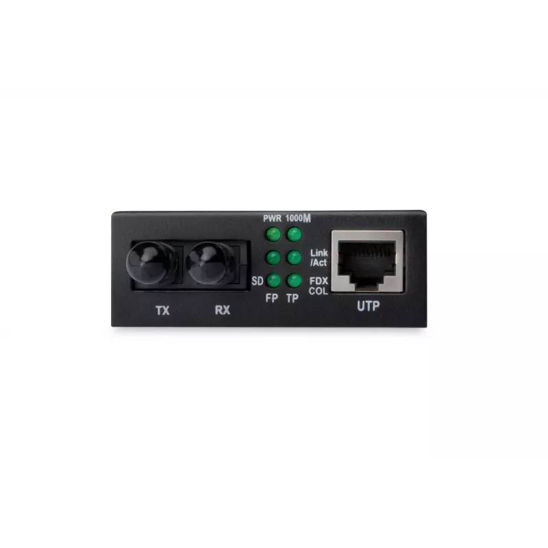 DIGITUS meediumimuundur, mitmerežiimiline 10/100Base-TX 100Base-FX-le, sisaldab toiteplokki, ST-pistik, kuni 2 km