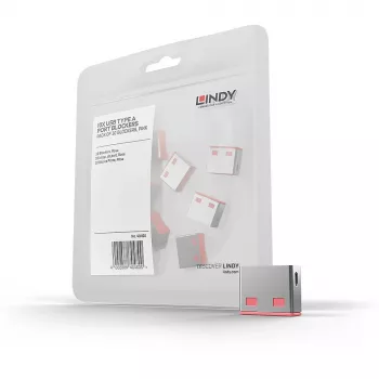 Lindy USB-pordi blokeerija (ilma võtmeta) - 10 tk pakendis, roosa, pordi blokeerija, USB tüüp A, roosa, ABS, 10 tk, kilekott