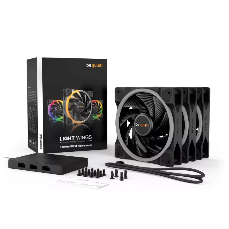 be quiet Light Wings 120mm ARGB PWM kiire ventilaator, must, 3 tk komplekt
