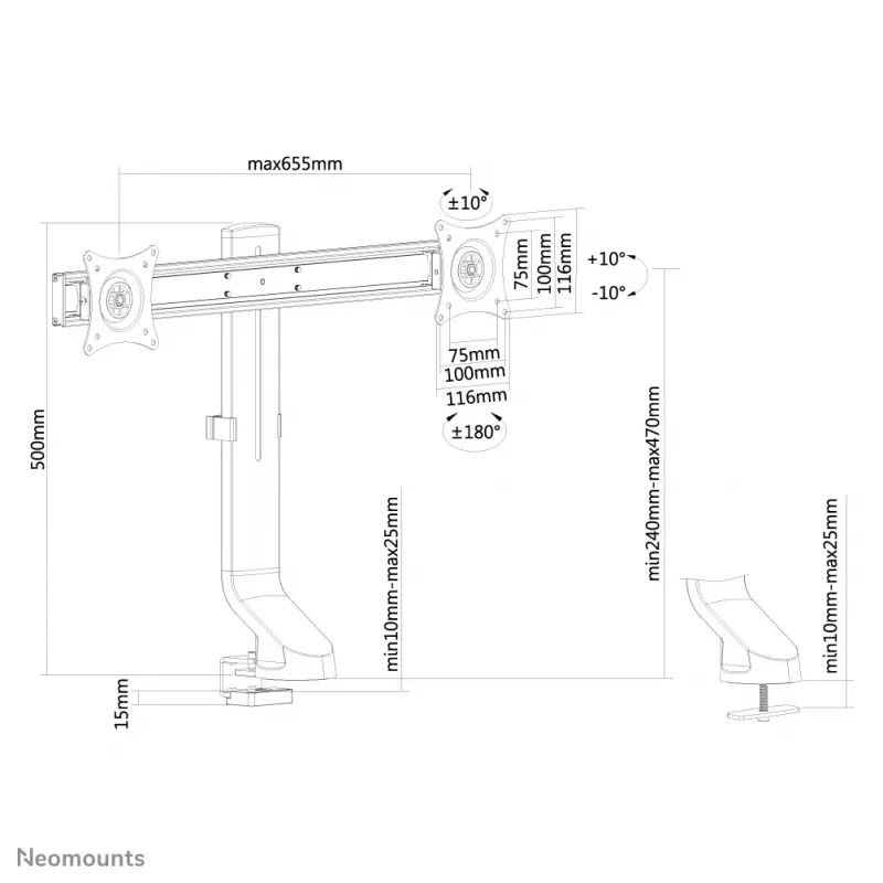 Neomounts FPMA-D860DBLACK Monitori käsi 10-27 tolli