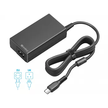 Sandberg USB-C vahelduvvoolulaadur PD65W EU+UK, universaalne, siseruumidesse, 230 V, 65 W, vahelduvvoolust alalisvooluks, must