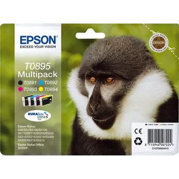 Epsoni Monkey mitmikpakend 4 värvi T0895 DURABrite Ultra tint, must, tsüaan, magenta, kollane, 5,8 ml, 3,5 ml, 1 tk, mitmikpakend