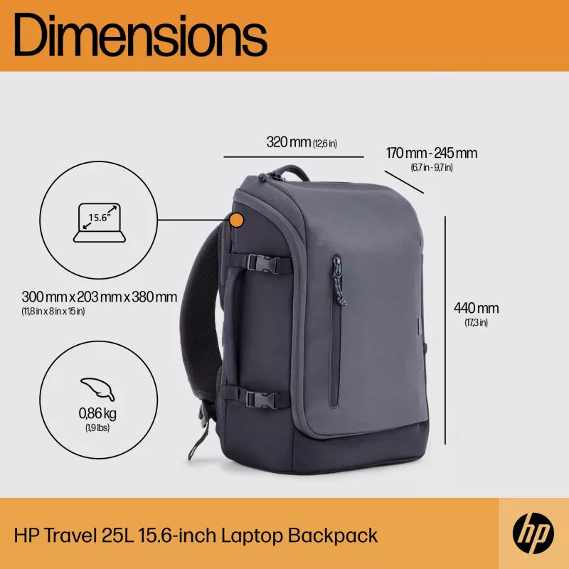 HP Travel 25 Liter 15.6 Iron hall Laptop Backpack, seljakott, 39,6 cm (15,6 tolli), 860 g