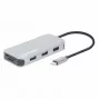 Manhattan USB-C dokkimisjaam/jaotur kaardilugejaga, pordid (x6): Ethernet, HDMI, USB-A (x3) ja USB-C, USB-toiteedastus (100 W) USB-C pordile (märkus: lisaks on vaja USB-C seinlaadijat ja USB-C kaablit), universaalne kõikidele seadmetele, kaabel 15 cm, alumiinium, hõbedane