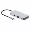 Manhattan USB-C dokkimisjaam/jaotur kaardilugejaga, pordid (x6): Ethernet, HDMI, USB-A (x3) ja USB-C, USB-toiteedastus (100 W) USB-C pordile (märkus: lisaks on vaja USB-C seinlaadijat ja USB-C kaablit), universaalne kõikidele seadmetele, kaabel 15 cm, alumiinium, hõbedane