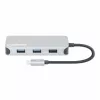 Manhattan USB-C dokkimisjaam/jaotur kaardilugejaga, pordid (x6): Ethernet, HDMI, USB-A (x3) ja USB-C, USB-toiteedastus (100 W) USB-C pordile (märkus: lisaks on vaja USB-C seinlaadijat ja USB-C kaablit), universaalne kõikidele seadmetele, kaabel 15 cm, alumiinium, hõbedane