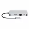 Manhattan USB-C dokkimisjaam/jaotur kaardilugejaga, pordid (x6): Ethernet, HDMI, USB-A (x3) ja USB-C, USB-toiteedastus (100 W) USB-C pordile (märkus: lisaks on vaja USB-C seinlaadijat ja USB-C kaablit), universaalne kõikidele seadmetele, kaabel 15 cm, alumiinium, hõbedane