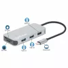 Manhattan USB-C dokkimisjaam/jaotur kaardilugejaga, pordid (x6): Ethernet, HDMI, USB-A (x3) ja USB-C, USB-toiteedastus (100 W) USB-C pordile (märkus: lisaks on vaja USB-C seinlaadijat ja USB-C kaablit), universaalne kõikidele seadmetele, kaabel 15 cm, alumiinium, hõbedane