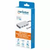 Manhattan USB-C dokkimisjaam/jaotur kaardilugejaga, pordid (x6): Ethernet, HDMI, USB-A (x3) ja USB-C, USB-toiteedastus (100 W) USB-C pordile (märkus: lisaks on vaja USB-C seinlaadijat ja USB-C kaablit), universaalne kõikidele seadmetele, kaabel 15 cm, alumiinium, hõbedane