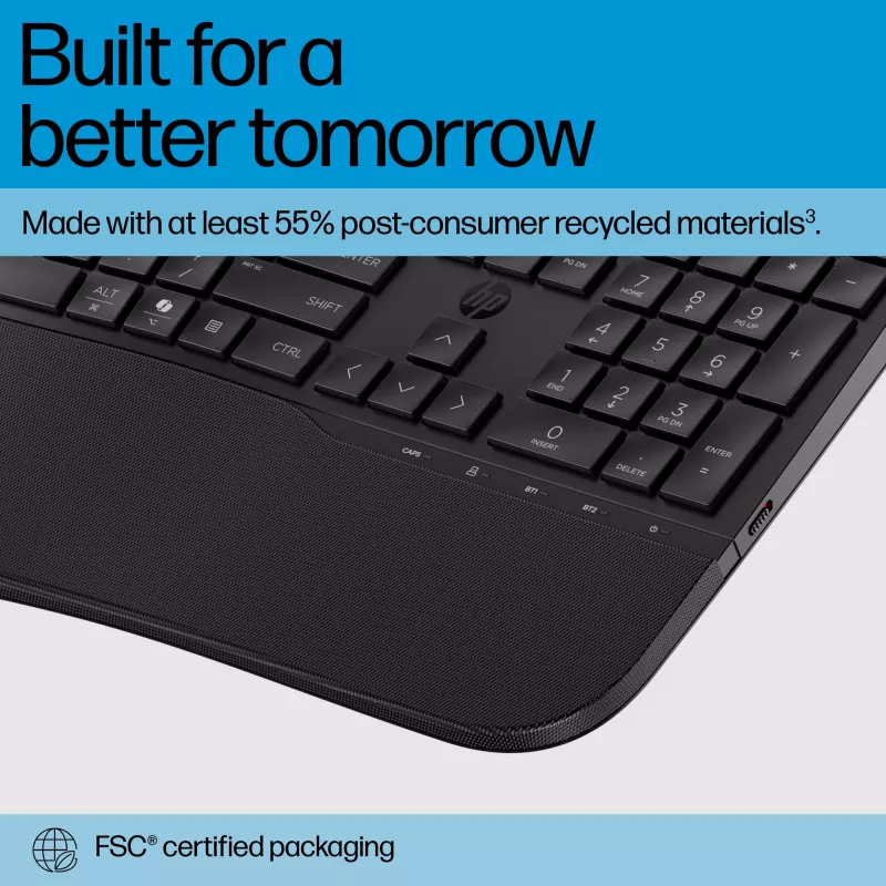 HP 685 Comfort Dual-Mode klaviatuur, QWERTY, täissuuruses (100%), juhtmevaba, RF-juhtmevaba + Bluetooth, membraan, QWERTY, must
