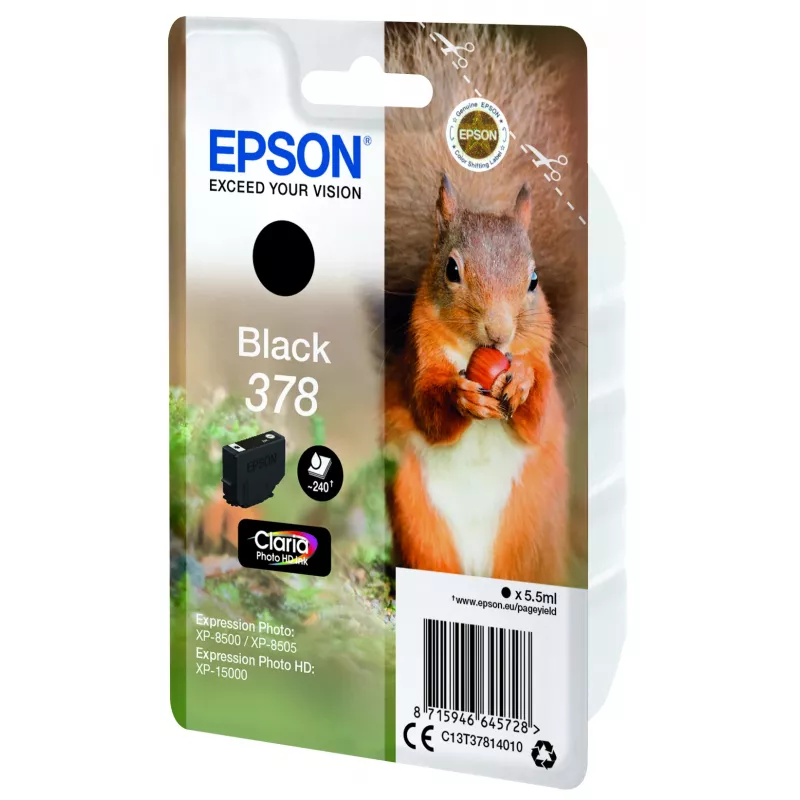 Epson Squirrel Singlepack Must 378 Claria Photo HD Tint, standardne saagis, must, pigmendipõhine tint, 5,5 ml, 1 tk, 240 lehekülge