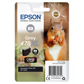 Epson Squirrel Singlepack Grey 478XL Claria Photo HD tint, suure (XL) mahutavusega, hall, pigipõhine tint, 11,2 ml, 1 tk, 200 lehekülge