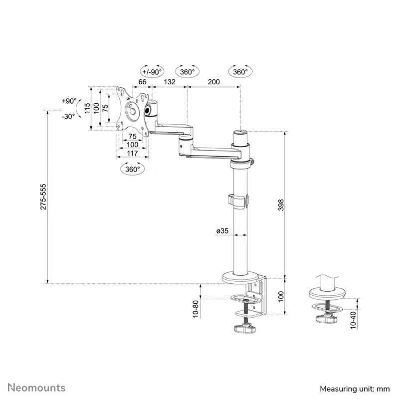 Neomounts DS60-425WH1 Monitori käsi 17-27 tolli - ruumi säästev, Klambriga/Keermestatud, 8 kg, 43,2 cm (17 tolli), 68,6 cm (27 tolli), 100 x 100 mm, Valge