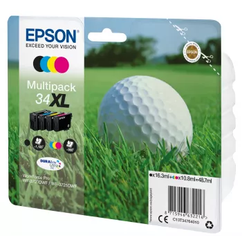 Epson Golf ball Multipack 4-värvi 34XL DURABrite Ultra Ink, suur (XL) saagis, must, tsüaan, magenta, kollane, pigmendipõhine tint, 16,3 ml, 10,8 ml, 1 tk