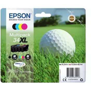 Epson Golf ball Multipack 4-värvi 34XL DURABrite Ultra Ink, suur (XL) saagis, must, tsüaan, magenta, kollane, pigmendipõhine tint, 16,3 ml, 10,8 ml, 1 tk