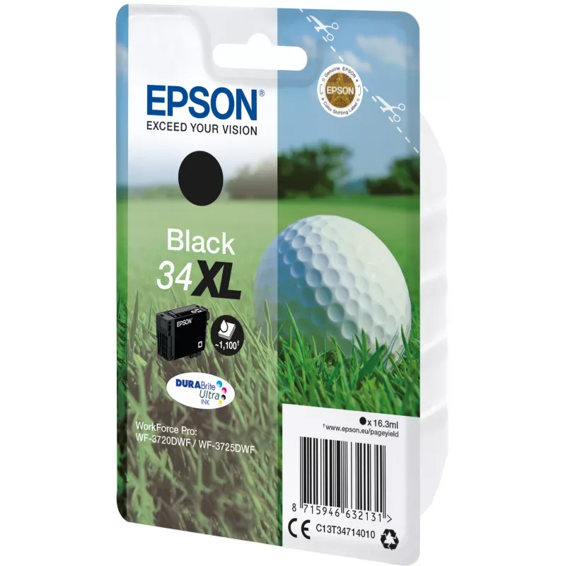 Epson Golf ball üksikpakend must 34XL DURABrite Ultra tint, kõrge (XL) saagis, must, pigmendipõhine tint, 16,3 ml, 1 tk, 1100 lehekülge