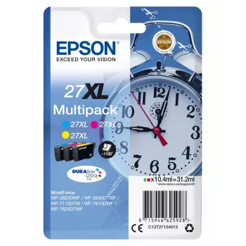 Epson Alarm kell Multipack 3-värvi 27XL DURABrite Ultra Ink, suur (XL) tootlikkus, tsüaan, magenta, kollane, pigmendipõhine tint, 10,4 ml, 1 tk, multipakk