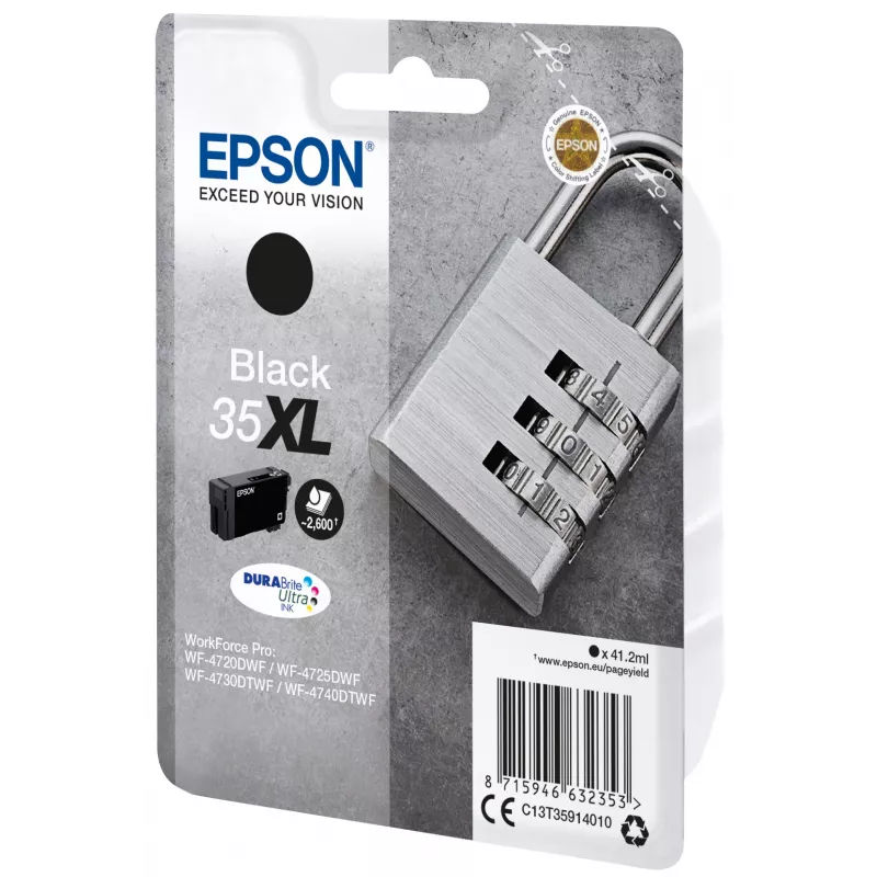 Kassett Epson Padlock üksikpakend must 35XL DURABrite Ultra tint