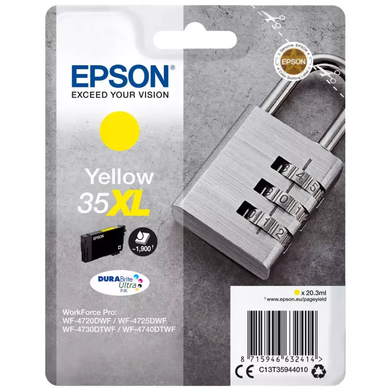 Epson Padlock üksikpakendis kollane 35XL DURABrite Ultra tindikassett