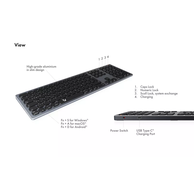 KeySonic KSK-8023BTRF (DE) klaviatuur Universaalne Bluetooth QWERTZ Saksa Antratsiit, Must