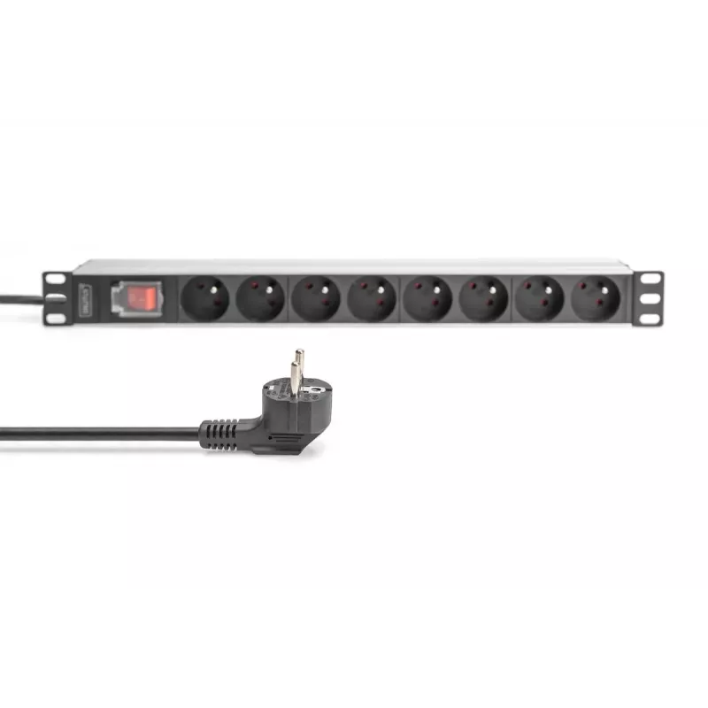 DIGITUS 1U alumiiniumist PDU, rack'ile paigaldatav, 8x CEE 7/5 nimivõimsus: 16A, 4000W, 250VAC 50/60Hz,