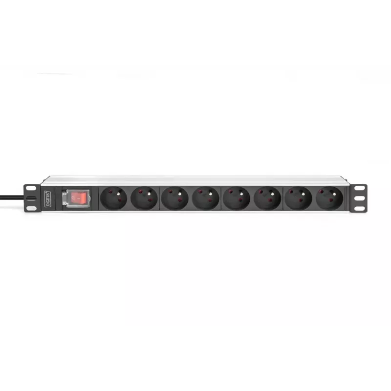 DIGITUS 1U alumiiniumist PDU, rack'ile paigaldatav, 8x CEE 7/5 nimivõimsus: 16A, 4000W, 250VAC 50/60Hz,
