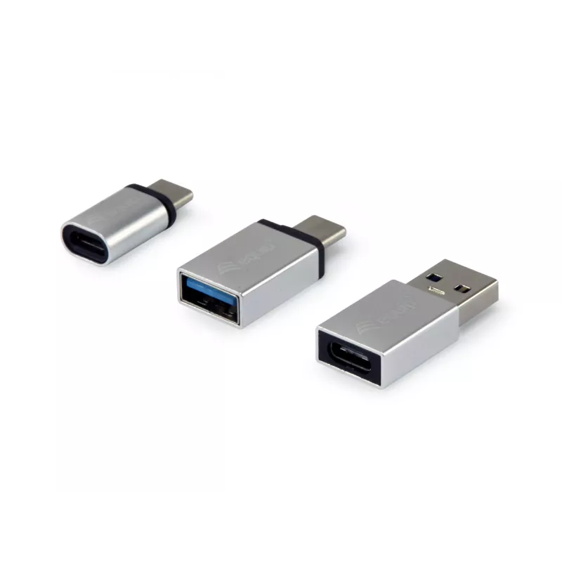 Equip USB-C OTG-adapter, 3 tk pakendis, USB C, USB C, USB A, USB A, Micro-USB, USB C, hõbedane