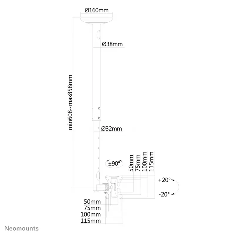 Neomounts FPMA-C050BLACK lae- ja seinale kinnitus monitorile/telerile 10-30 tolli - kõrgus 60-85 cm