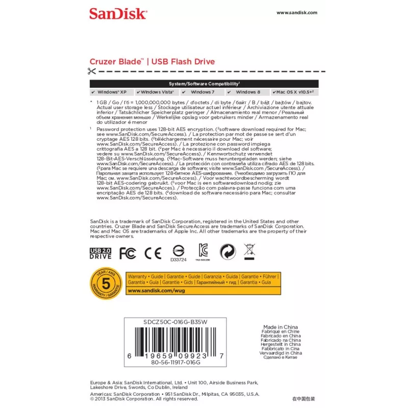 WESTERN DIGITAL SanDisk Cruzer Blade - 16 GB USB-mälupulk - USB 2.0 - valge