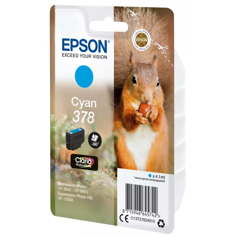 Epson Squirrel Singlepack tsüaan 378 Claria Photo HD Ink