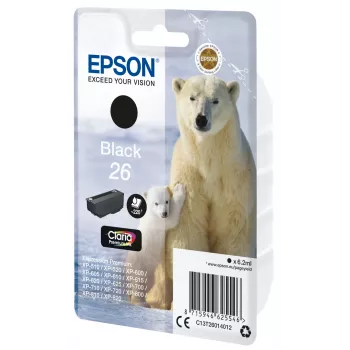 Epson Polar bear Singlepack Must 26 Claria Premium Ink, Standard Yield, Must, Pigment-based tint, 6,2 ml, 1 tk, 220 lehekülge