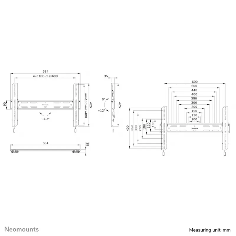 Neomounts WL35S-850BL16 seinakinnitus TV-le 42-86 tolli - kallutatav - lukustatav - kiire paigaldus