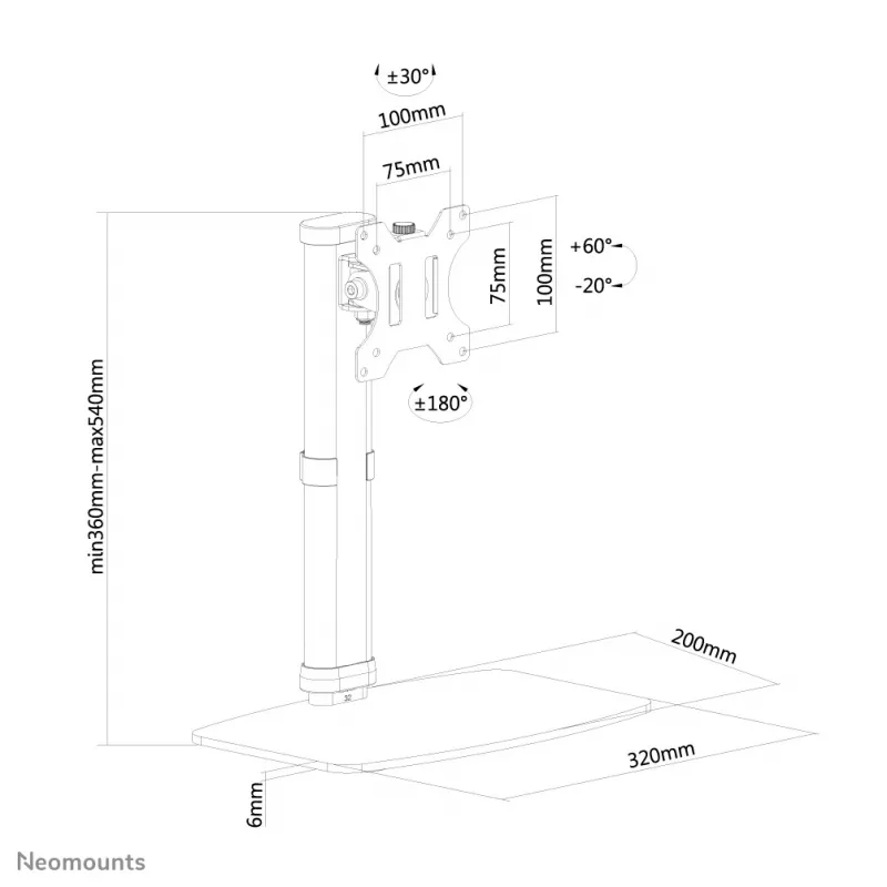 Neomounts FPMA-D890BLACK Monitori alus 10-30 tolli, vabaltseisev, 6 kg, 25,4 cm (10 tolli), 76,2 cm (30 tolli), 100 x 100 mm, must