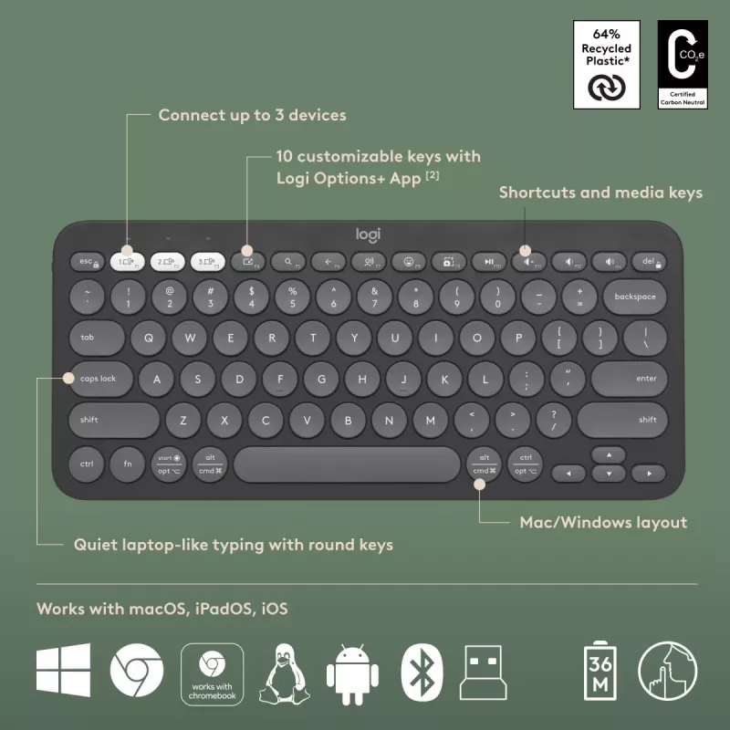 LOGITECH Pebble 2 Combo For Tonal Graphite Qwerty US