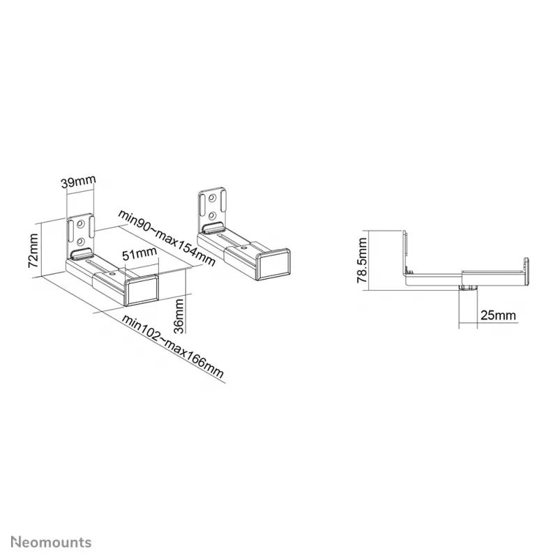 Neomounts AWL29-550BL1 videobaari/kõlari seinahoidik - max 15 kg - universaalne