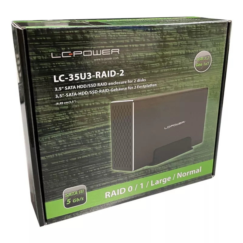 LC-POWER Lc-35u3-rid-2, väline 2x 3,5-tolline SATA kõvaketta korpus RAID-funktsiooniga, alumiinium, must