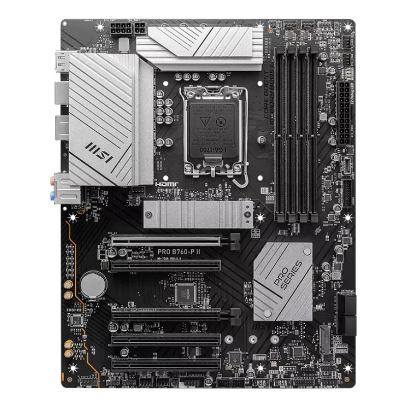 Emaplaat MSI PRO B760‑P II ATX – Intel B760, LGA 1700, DDR5, 4x DIMM, 256 GB, 2.5Gb LAN, HDMI 2.1, 2x M.2